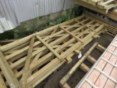 PALLET CONTAINING 7 X WOODEN FIELD GATES. 3 X 3.6M, 1 X 3.9M, 1 X 1.5M, 1 X 1.2M, 1 X 0.9M APPROX.