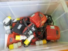 BOX CONTAINING APPROX 11 X HILTI BATTERY CHARGERS. SOURCED FROM DEPOT CLEARANCE DUE TO A CHANGE IN C