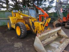 JCB 530-120 TELEHANDLER WITH BUCKET AND FORKS. 9037 REC HRS. TURBO 4X4X4 MODEL. WHEN TESTED WAS SEEN