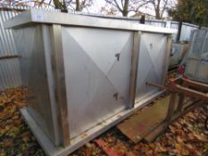 STAINLESS STEEL TANK WITH OUTLETS. 3M LENGTH, 1.6M HEIGHT, 1.2M WIDE APPROX.