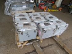 PALLET CONTAINING 9 X POLYWELDMAN UNIVERSAL 110V 2470W DRAIANGE PIPE FUSION WELDER UNITS. IN CASES.