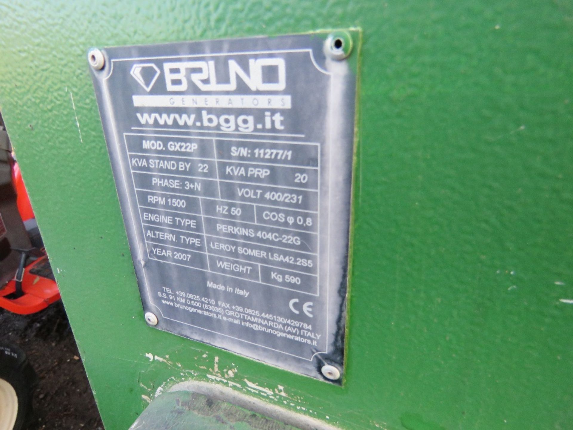 bid increment now £50 BRUNO GX220 SKID GENERATOR SET, YEAR 2007. PERKINS ENGINE. - Image 2 of 4