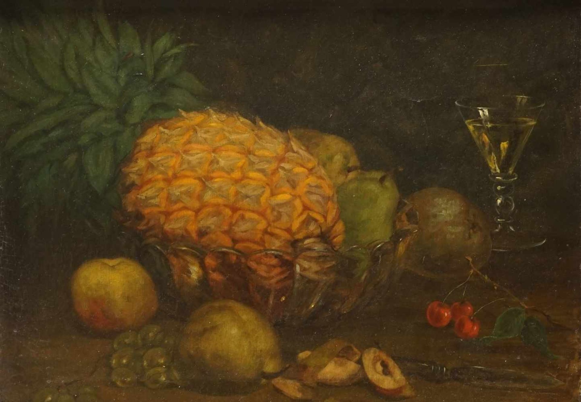 Stilllebenmaler, "Stillleben mit Ananas und Weinglas" - Image 2 of 3