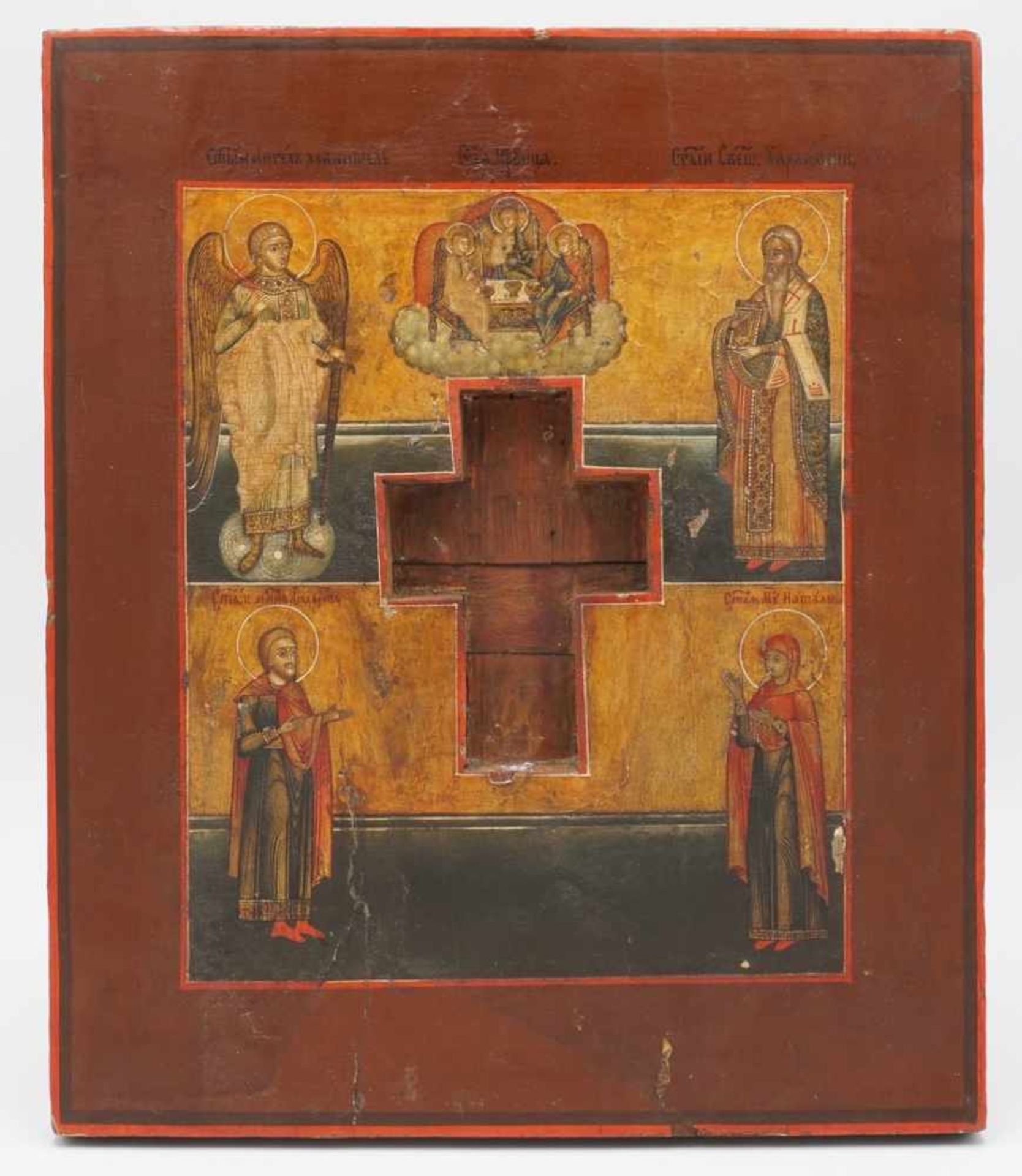 Seltene Staurothek-Ikone mit eingelegtem Holzkreuz mit Reliquienfach, Russland, 18./19. Jh.Bildfeld: - Bild 4 aus 6