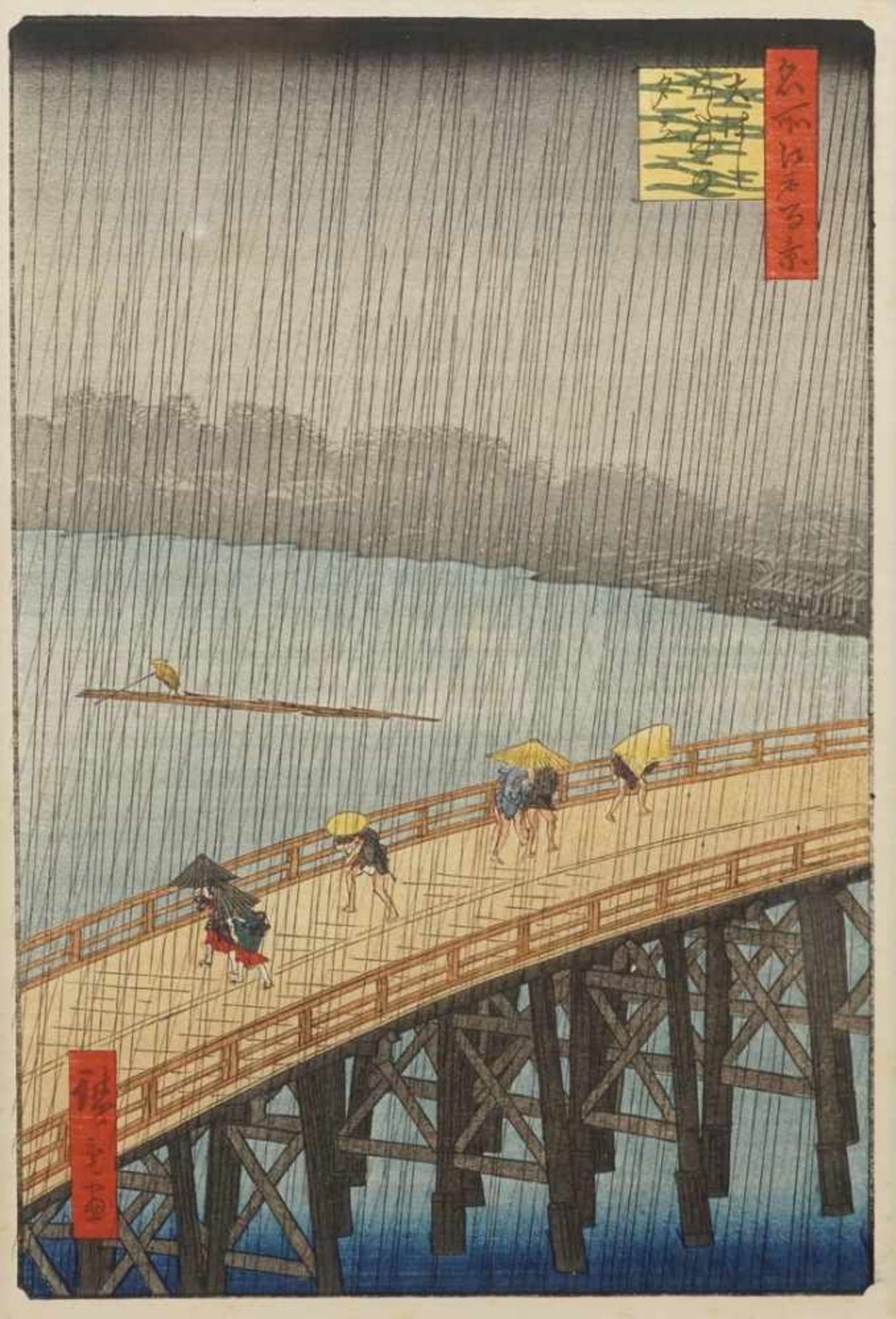 Utawaga Hiroshige, "Regenschauer bei Atake und die Große Brücke"