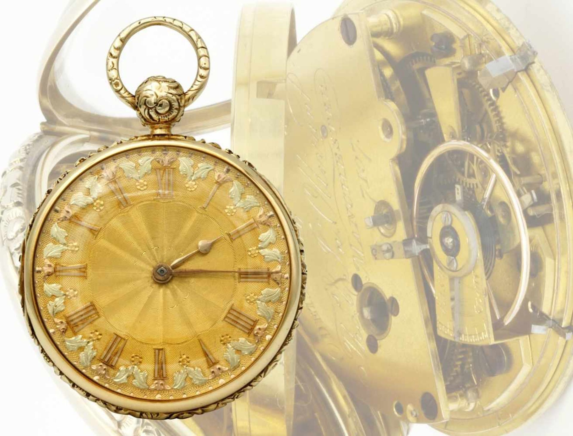 Detached Lever reich verziere goldene Herrentaschenuhr, um 1830