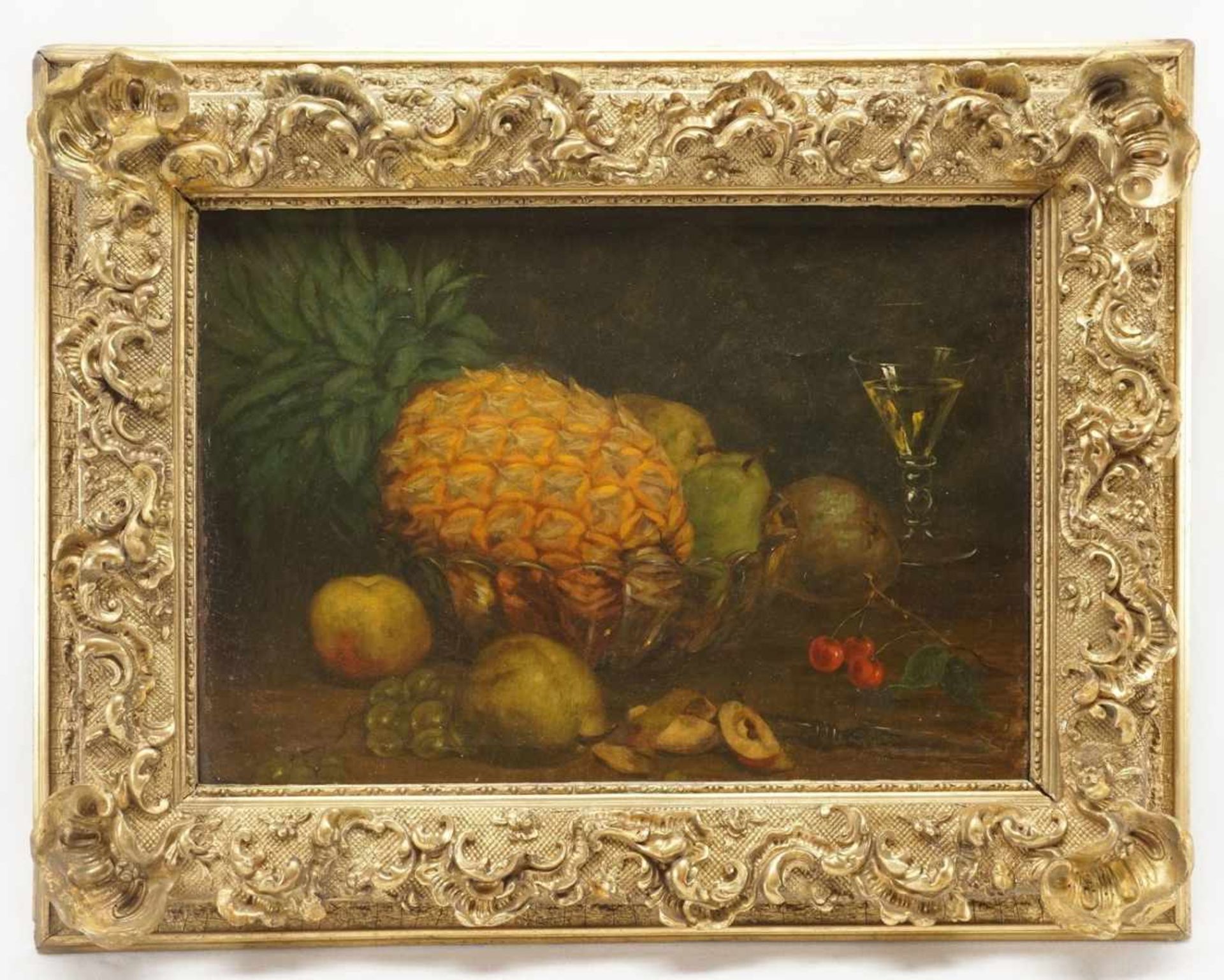 Stilllebenmaler, "Stillleben mit Ananas und Weinglas"