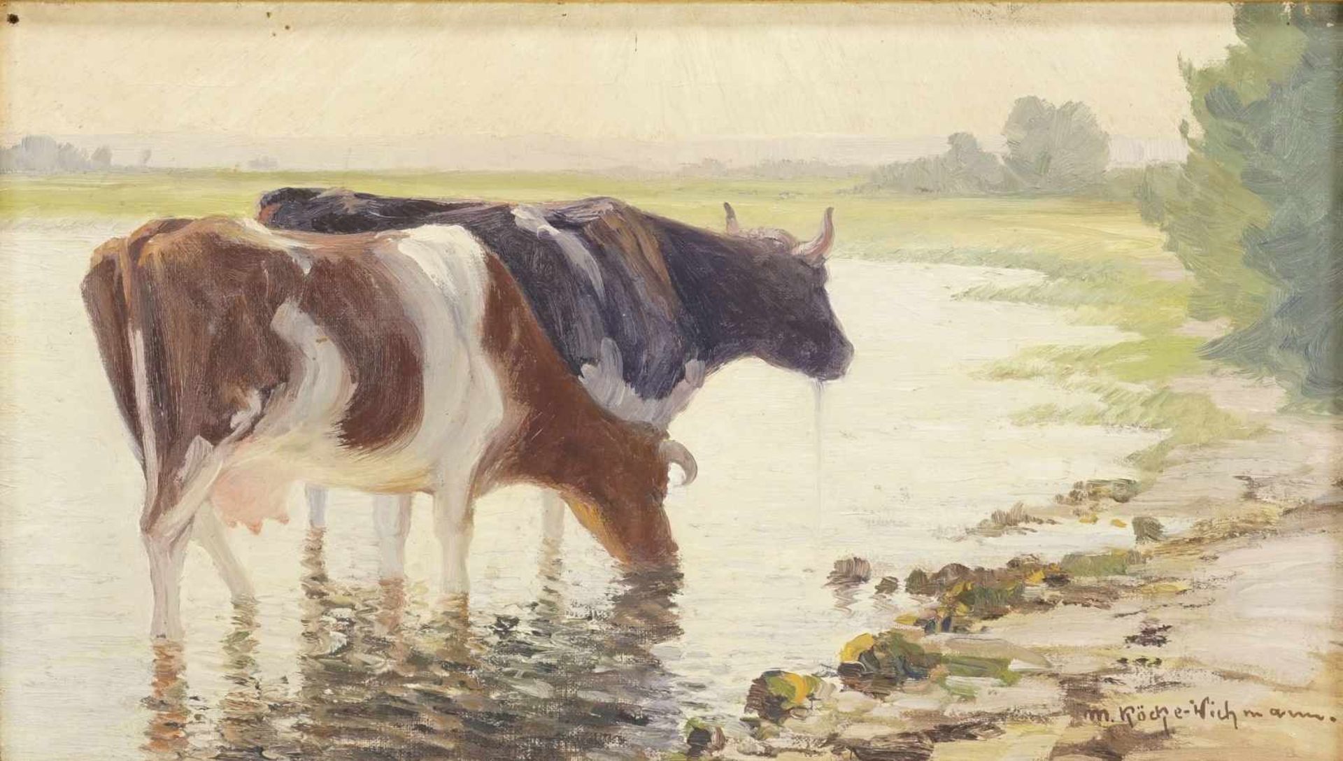 Max Köcke-Wichmann, "Rast der Kühe am Seeufer"