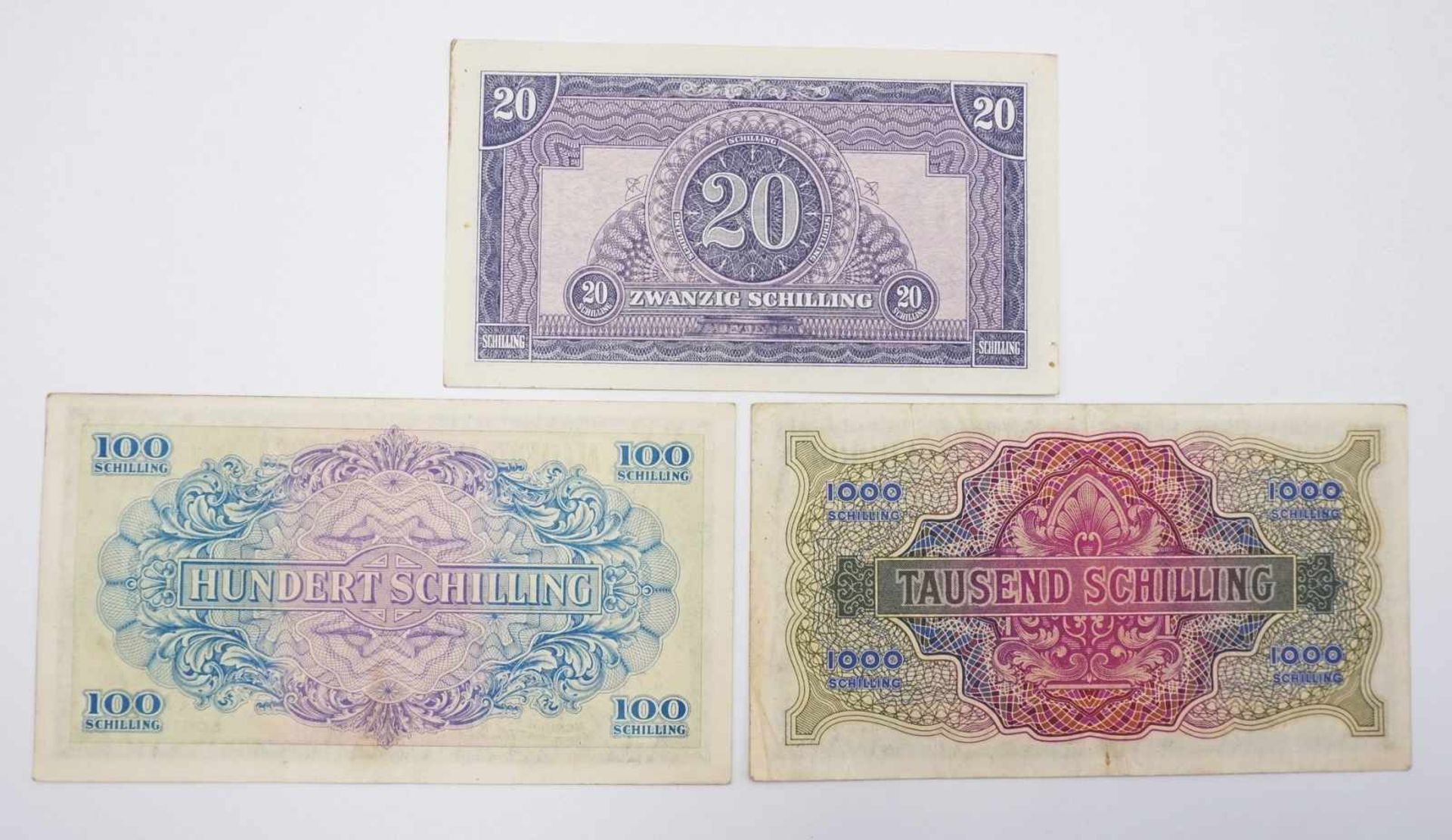 Drei Banknoten der Alliierten Militärbehörde, für Österreich - Bild 2 aus 2