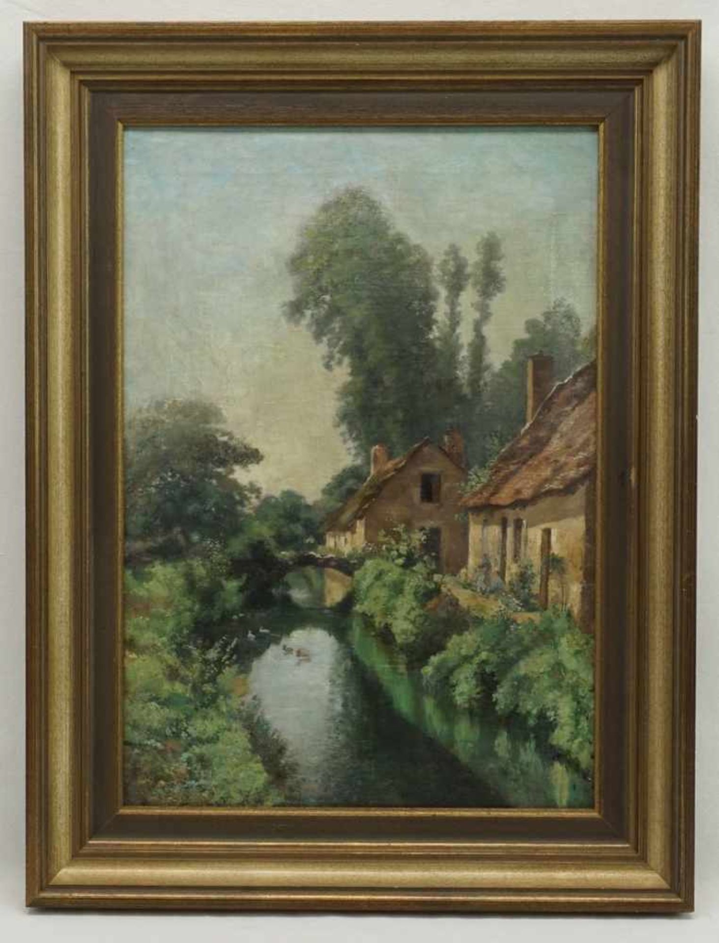 Unbekannter Maler, "Französische Dorfszene am Fluss" - Image 2 of 3