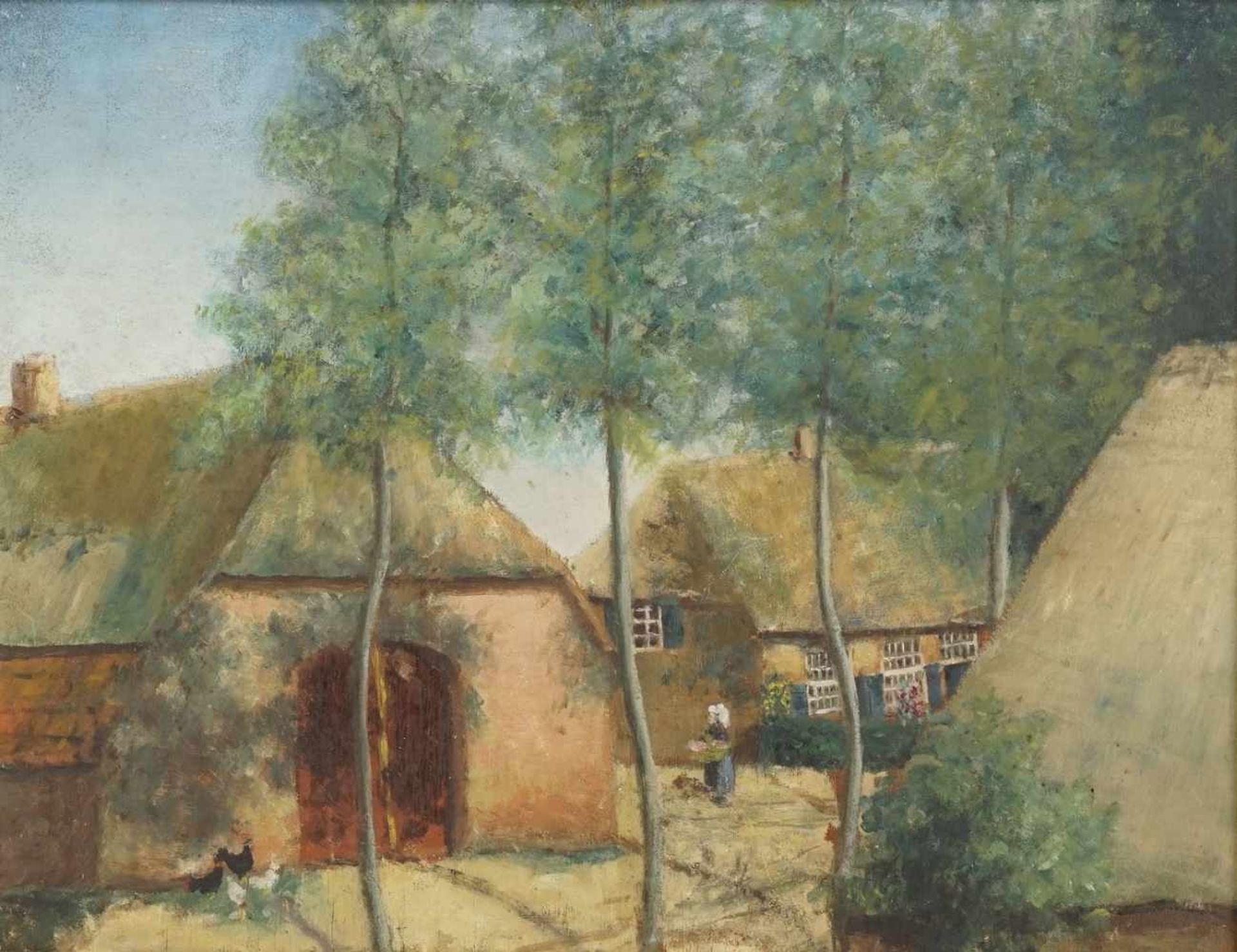 Unbekannter Maler, "Bauernhof im Frühling"