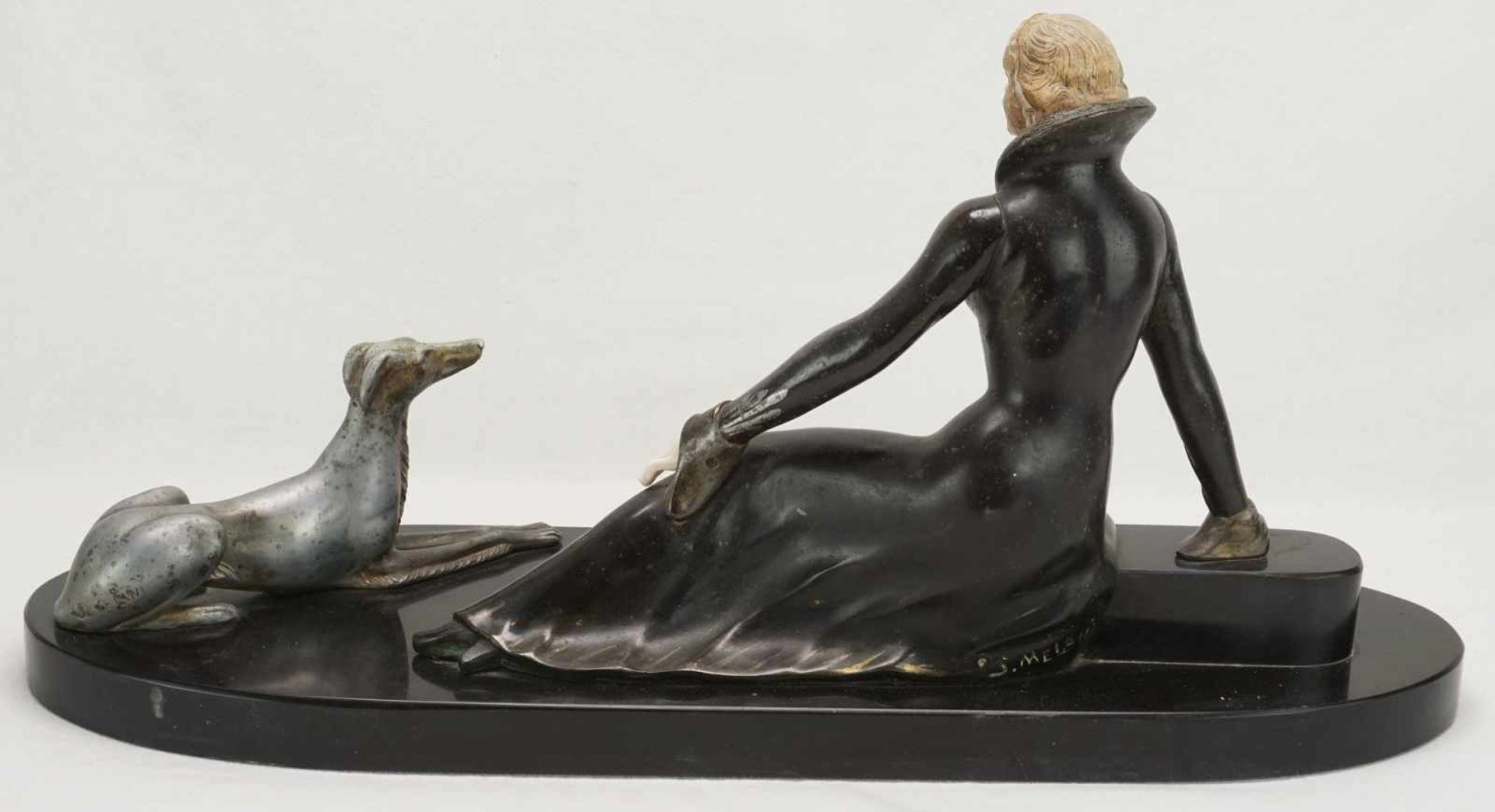 Salvatore Melani, "Sitzende Dame mit Windhund" - Bild 3 aus 7