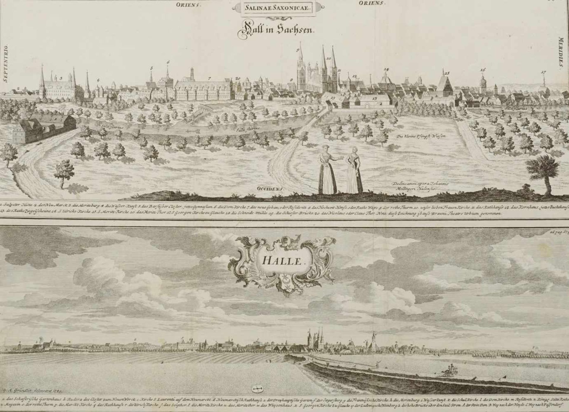 Christoph Melchior Roth, Salina Saxonicae - Hall in Sachsen - Halle (Doppelansicht von Halle)(1720 -