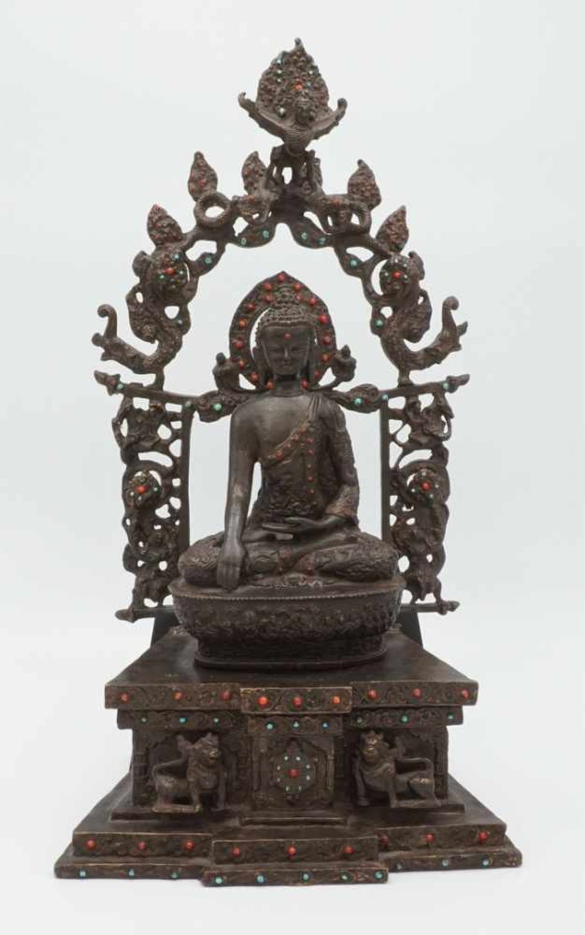 Beeindruckender Buddha mit großer Mandorla, Tibet, 19. Jh.