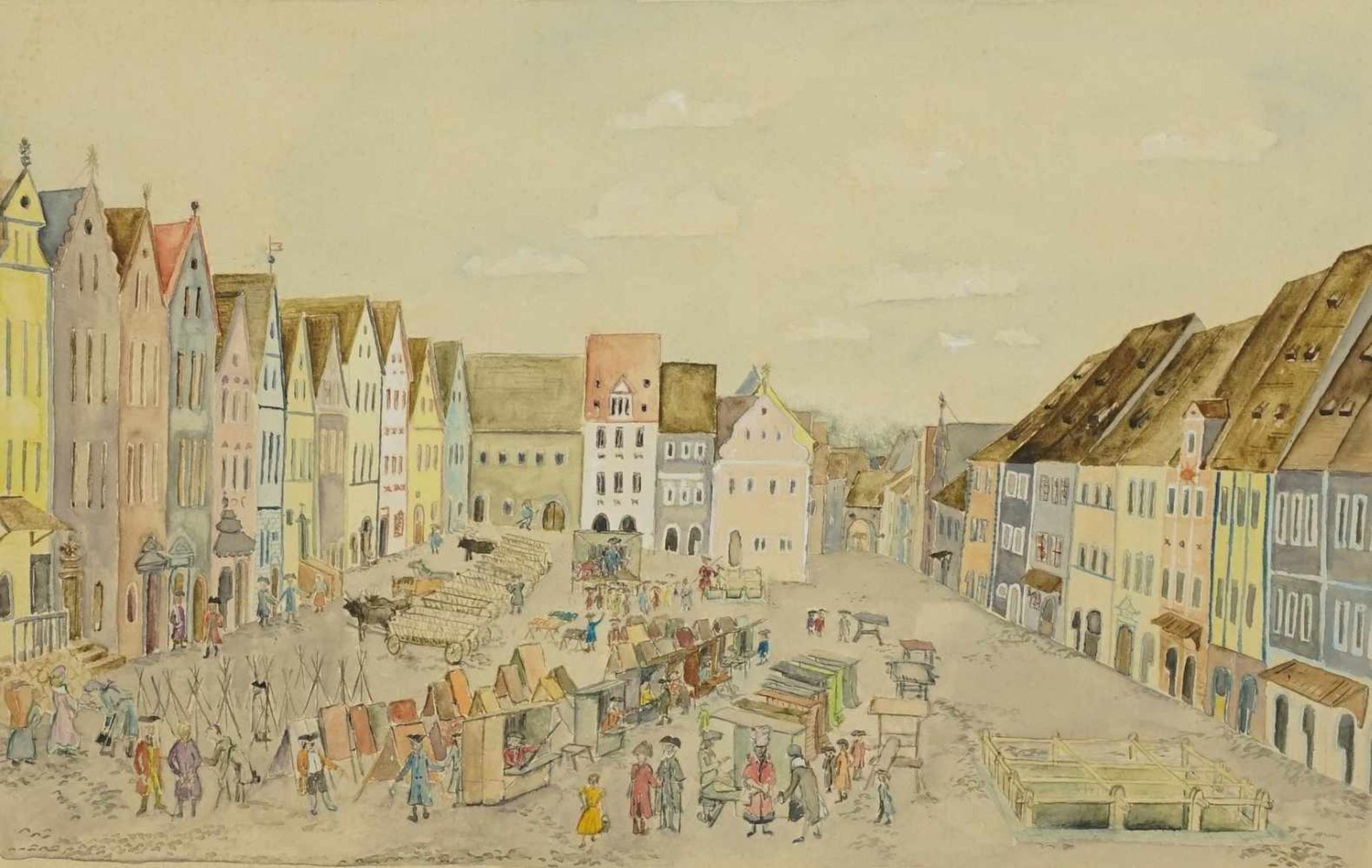 Unbekannter Maler, "Marktplatz einer Mittelstadt"