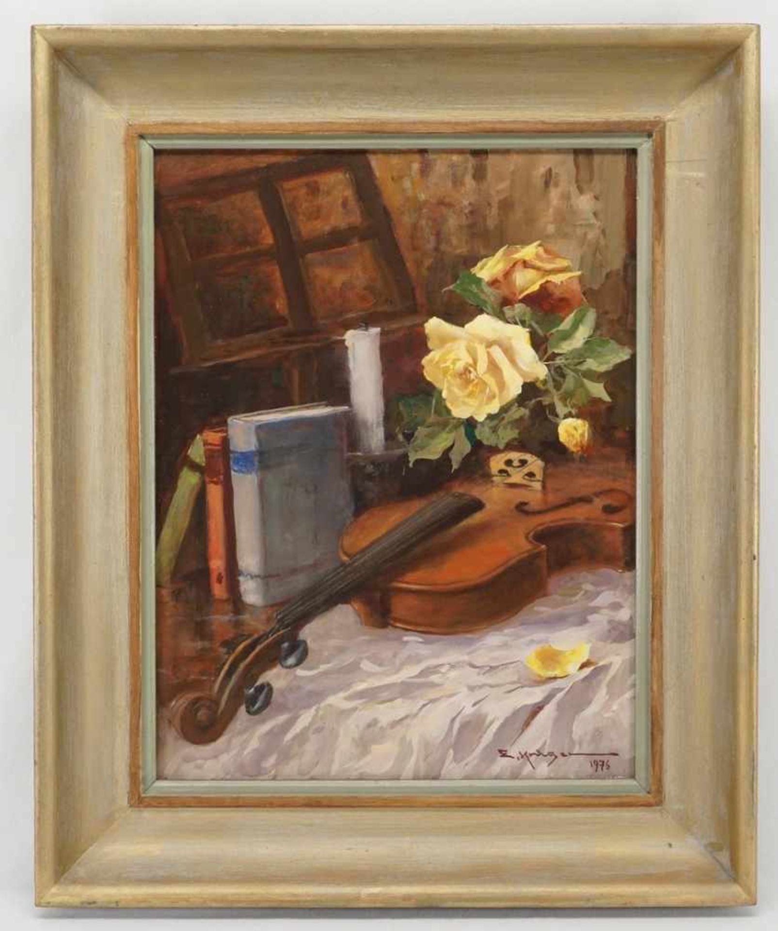 Erich Krüger, "Stillleben mit Violine und gelben Rosen" - Bild 2 aus 4