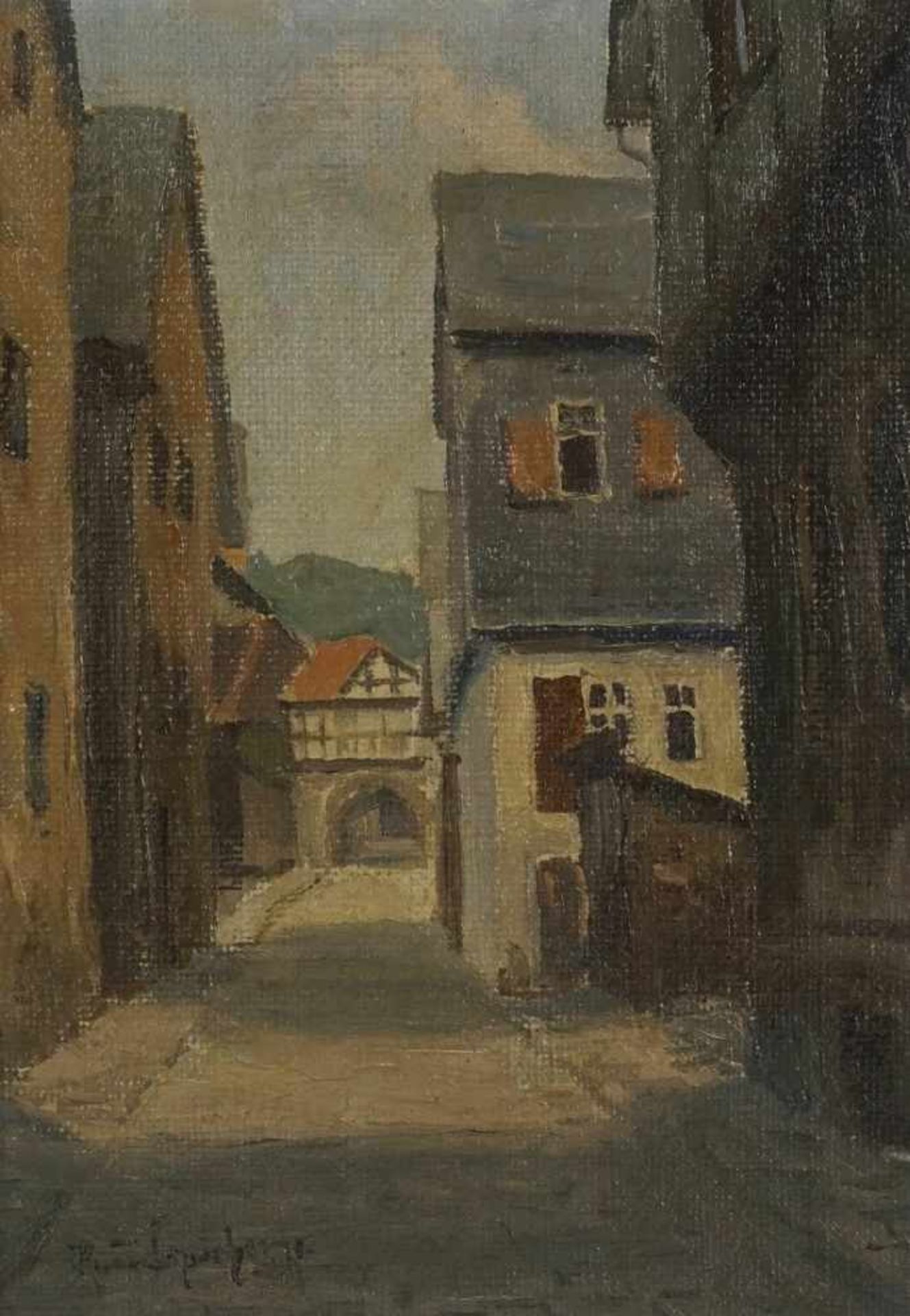 Joseph Rummelspacher, "Gasse in Brauberg a/Rhein (Braubach)"