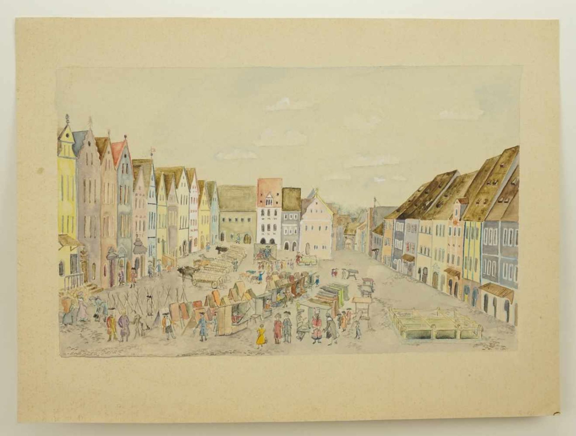 Unbekannter Maler, "Marktplatz einer Mittelstadt" - Bild 3 aus 3