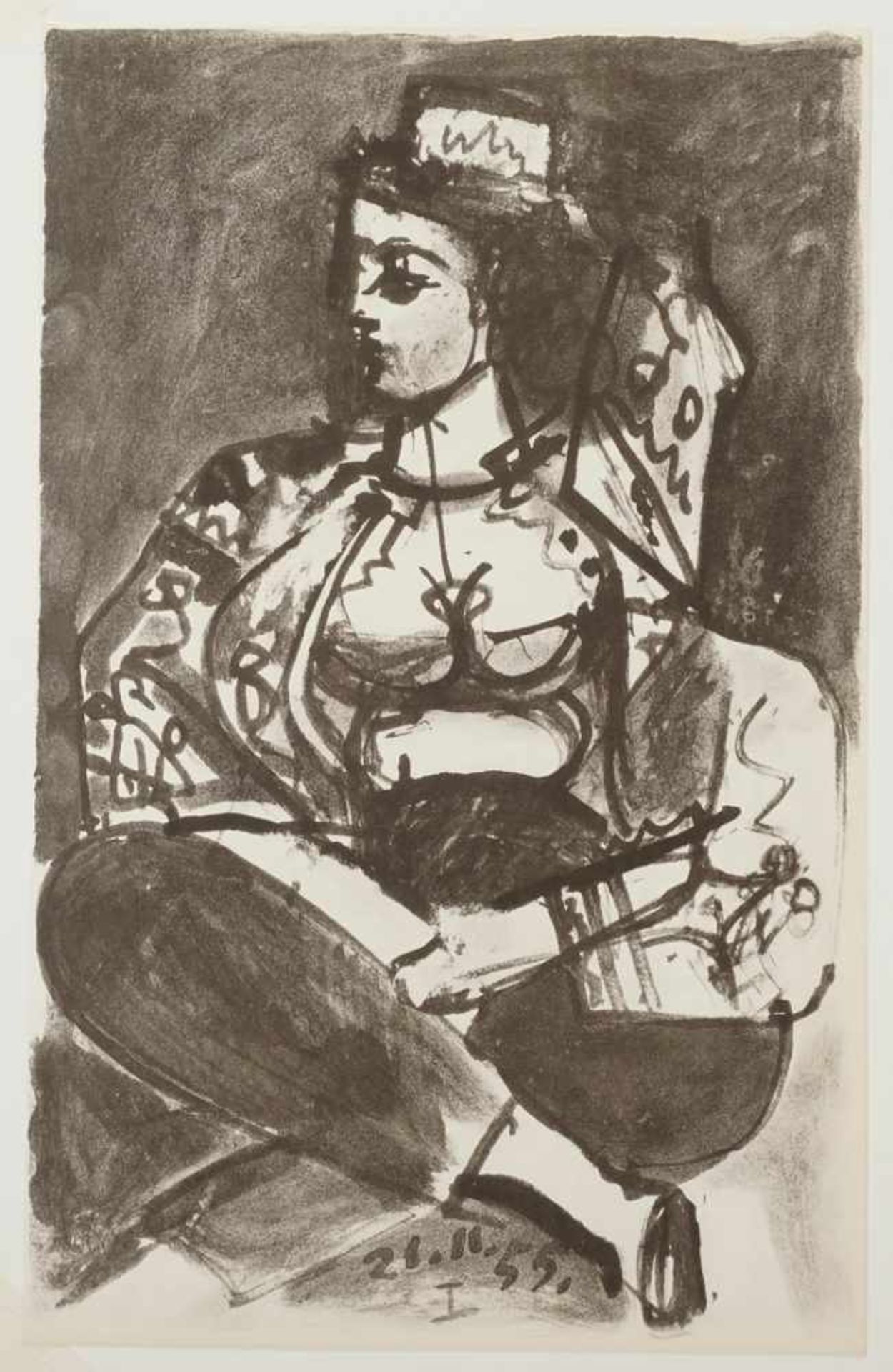 Pablo Picasso, "Femme accroupie (Kauernde Frau), 21.11.55 I" - Bild 3 aus 5