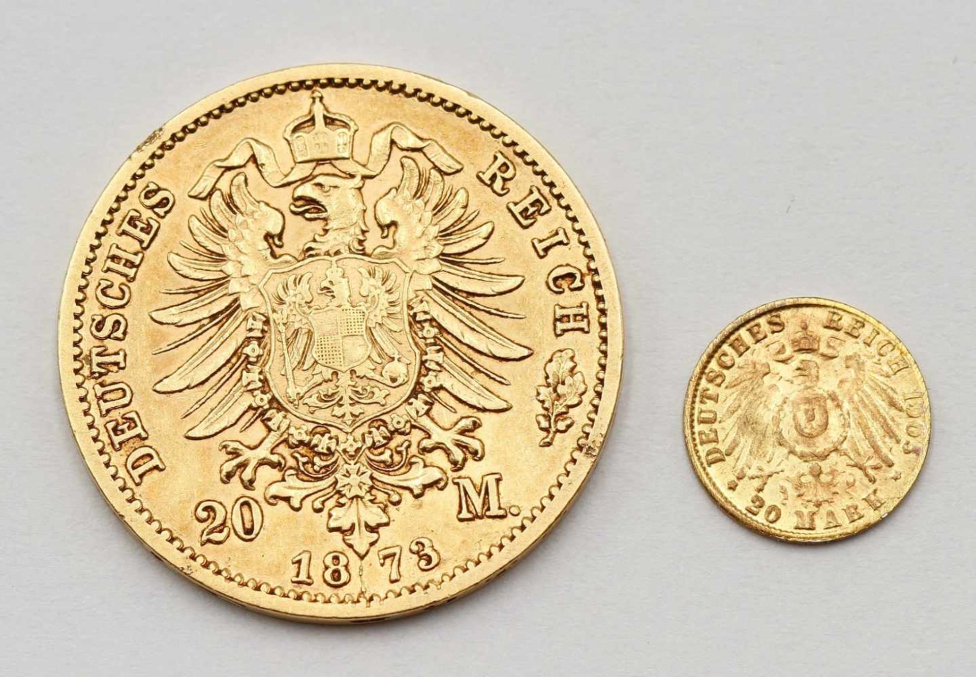 20 Mark Reichsgoldmünze Wilhelm I. und 20 Mark Miniatur Münze Wilhelm II. - Bild 2 aus 6