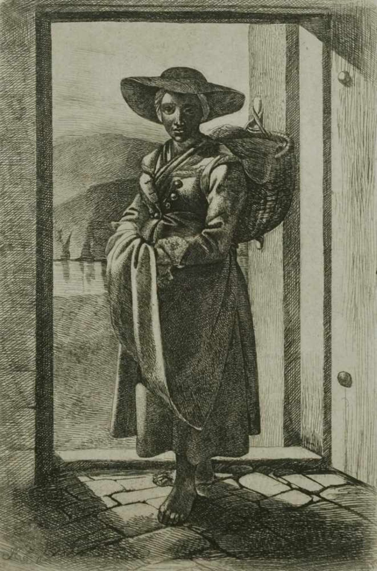 Johann Adam Klein, "Stehendes Bauernmädchen mit Kiepe"