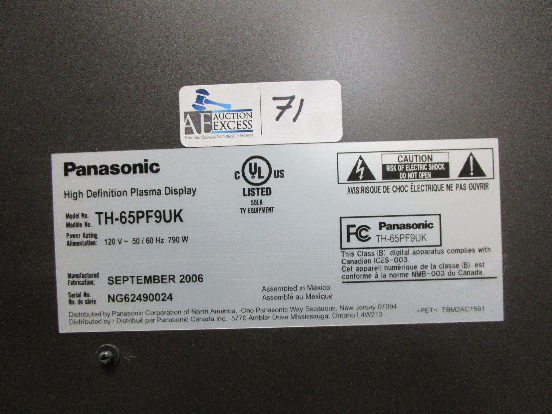 PANASONIC TELEVISION TH-65PF9UK - Image 2 of 2