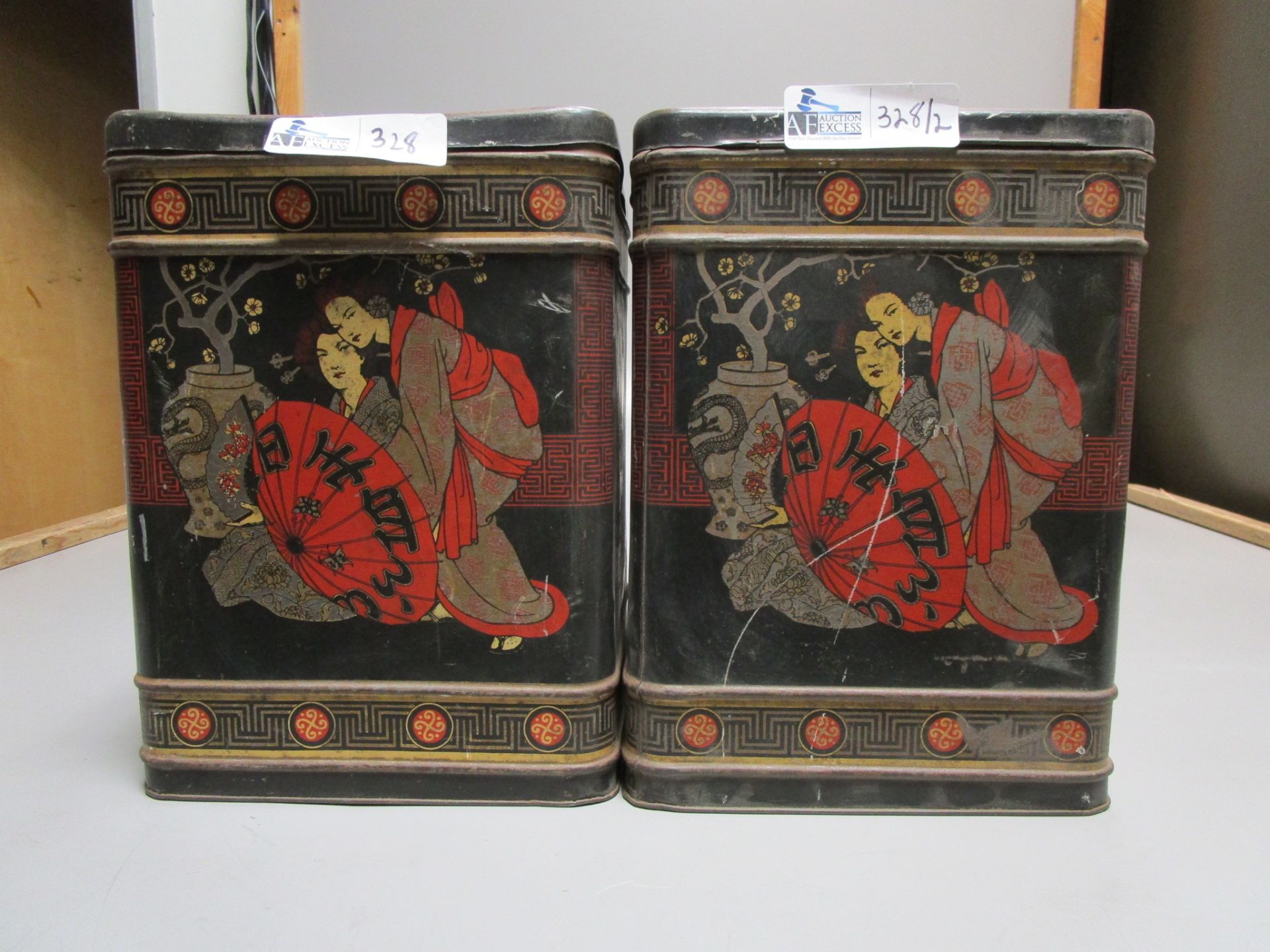 LOT OF 2 ASIAN CANNISTERS TIN