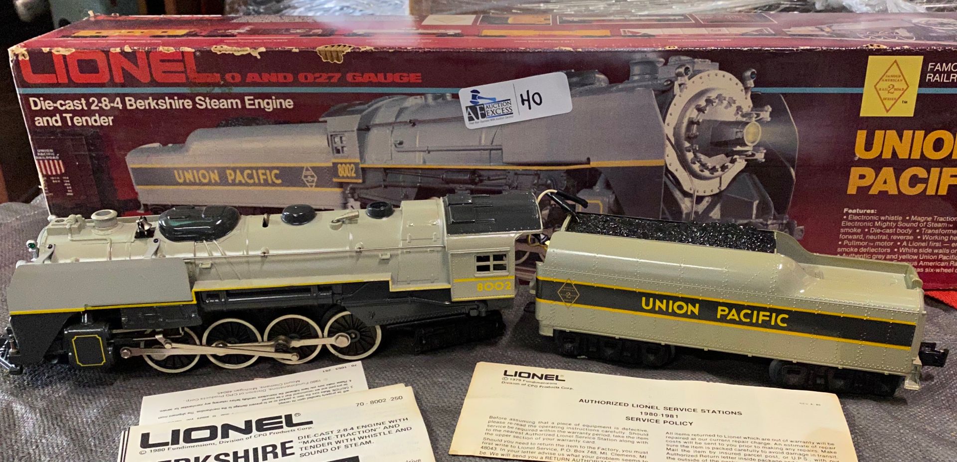 LIONEL 0 AND 027 GAUGE DIE CAST 2-8-4 BERKSHIRE STEAM ENGINE AND TENDER 6-8002 IN ORIGINAL BOX