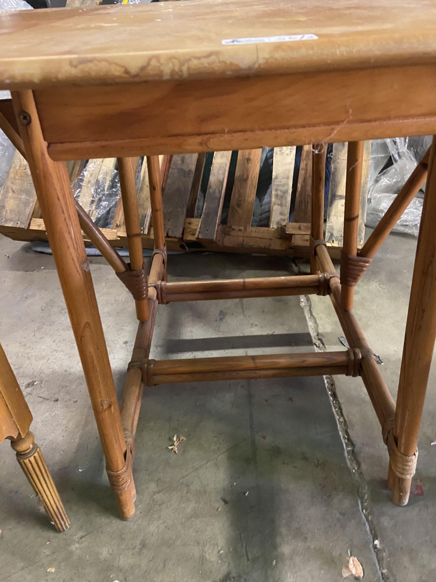 LOT OF 3 VINTAGE BLONDE WOOD TABLES - Image 2 of 3