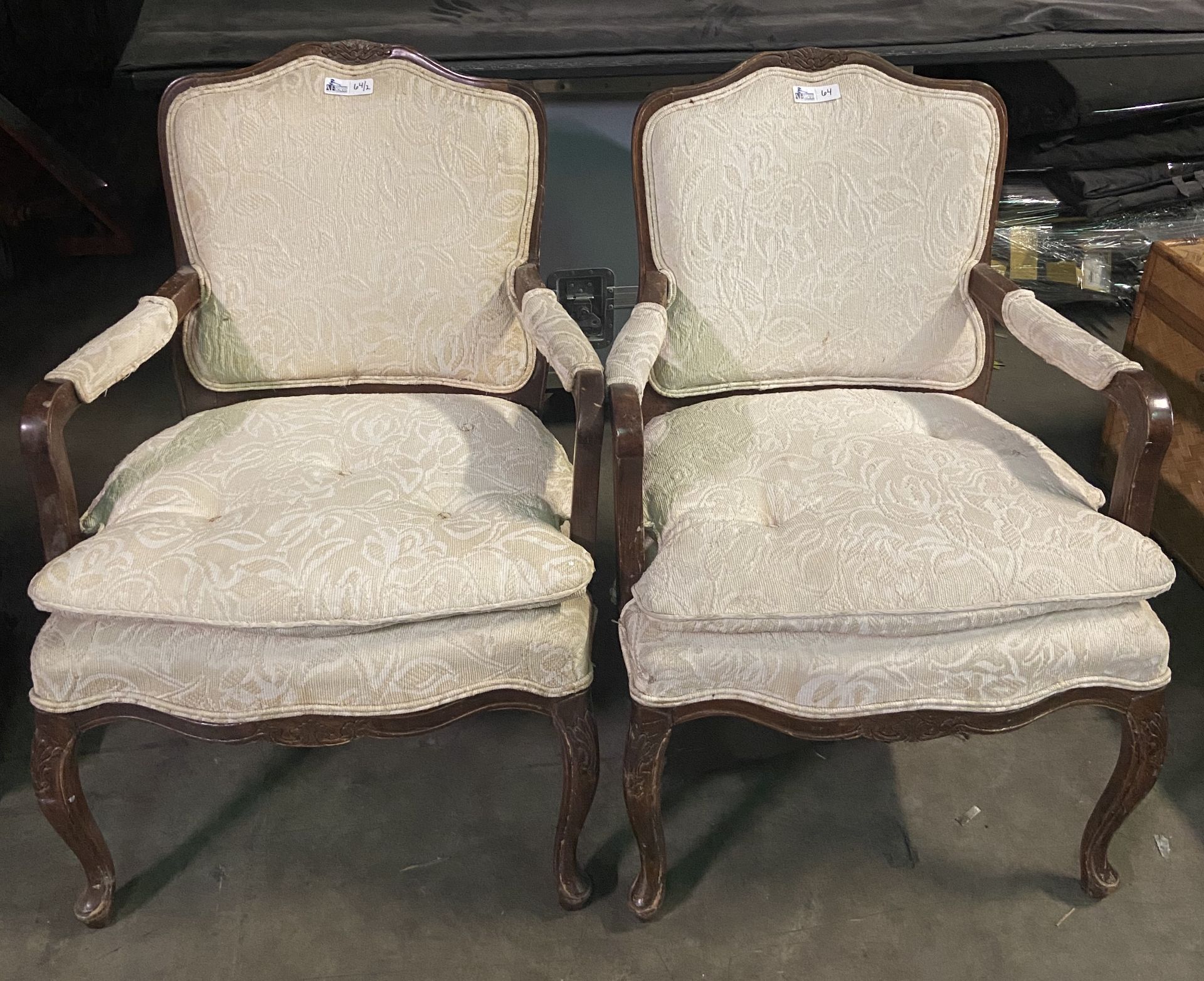 LOT OF 2 CLUB CHAIRS WITH WOOD CARVING