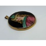 9ct gold miniature painted pendant