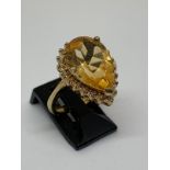 9 carat yellow gold citrine and diamond ring