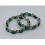 18 carat white gold emerald and diamond hoop earrings