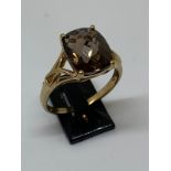 9 carat yellow gold smokey quartz ring