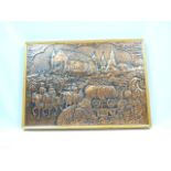 Vintage oak framed copper wall plaque