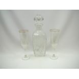 Crystal decanter and pair of champagne flutes