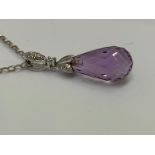 9ct gold amethyst and diamond pendant