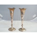 Pair of oriental silver flute vases