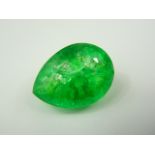 Unmounted pear cut natural emerald. 49.07ct