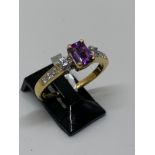 18ct gold amethyst and diamond ring