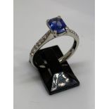 Platinum sapphire and diamond ring