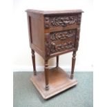 French carved oak and marble top pot cupboard