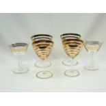 6 vintage gold lustre wine glasses