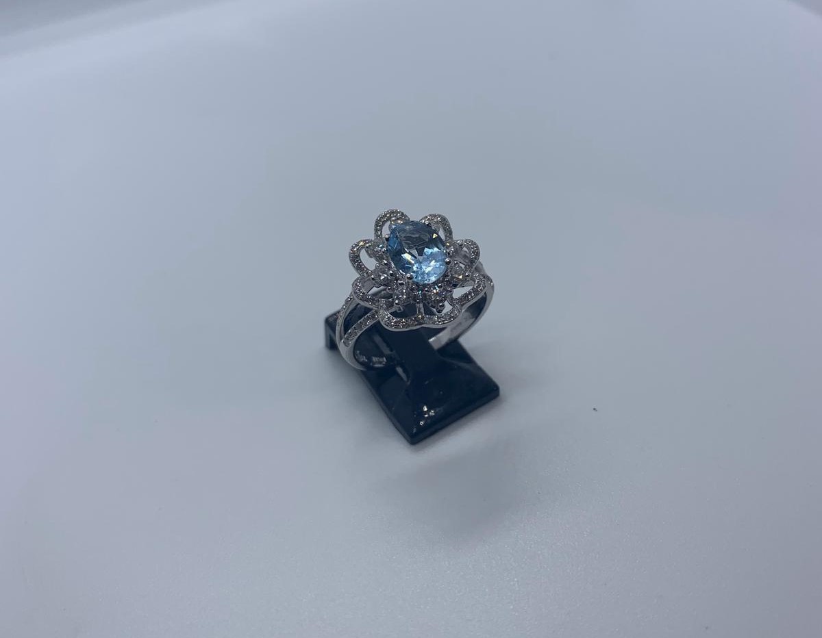 18ct white gold aquamarine & diamond ring - Image 6 of 6