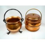 Copper biscuit barrel and cauldron