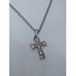 9ct white gold CZ cross and chain