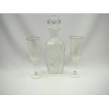 Crystal decanter and pair of champagne flutes