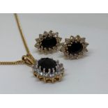 9ct gold CZ pendant, chain & earring set