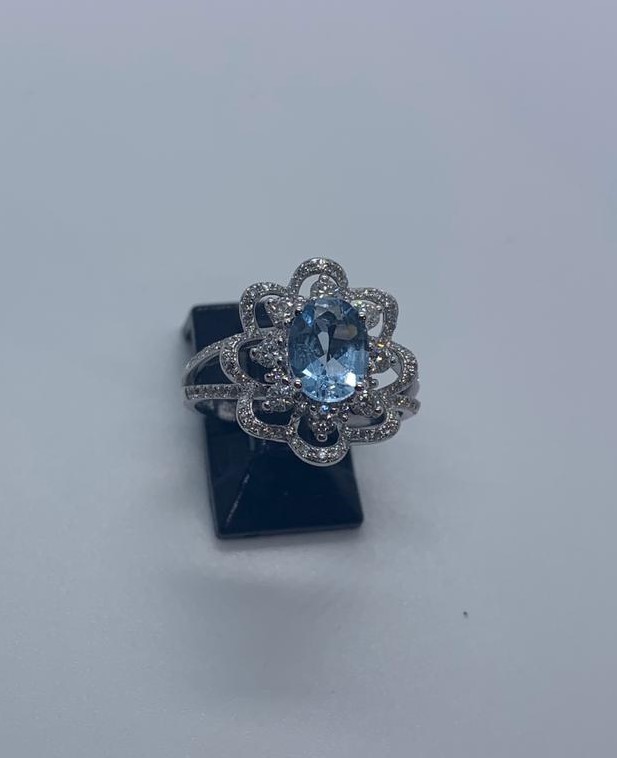 18ct white gold aquamarine & diamond ring - Image 5 of 6