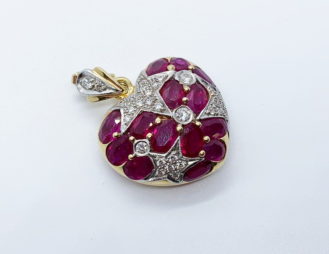 18ct gold ruby & diamond heart pendant - Image 2 of 5